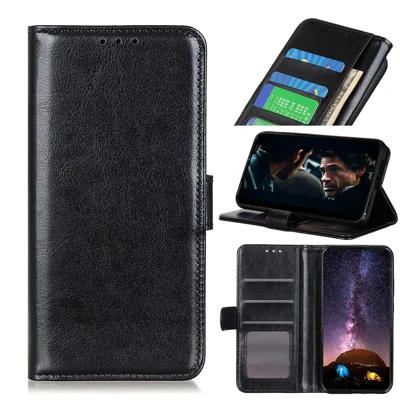 Smartphone Case Bag Crazy Horse Wallet Stand PU Leather Phone Cover for Samsung Galaxy A12 Mobile Phone Case - Preto