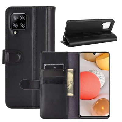 Für Samsung Galaxy A42 5G Handytaschen Echtes Spaltleder Brieftasche Handyhülle Ständer - Schwarz