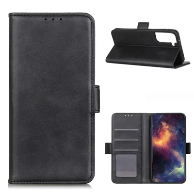 Side Absorption Protective Leather Case Shell with Wallet Stand for Samsung Galaxy S21 5G/S21 4G - Black