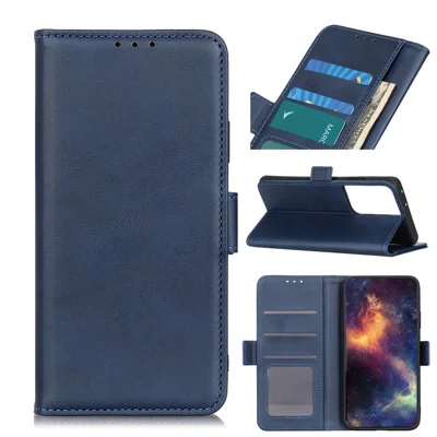 Protective Stand Magnetic Closure Leather Phone Shell for Samsung Galaxy S21 Ultra 5G - Blue