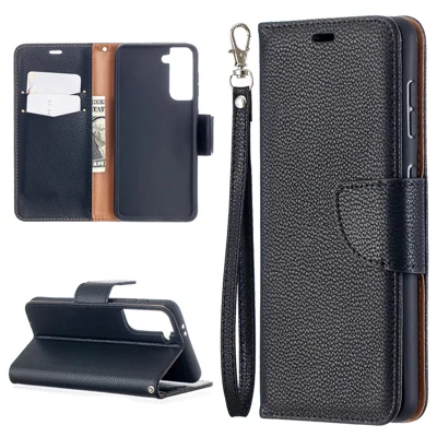 Litchi Surface with Wallet Leather Stand Phone Case for Samsung Galaxy S21 5G/S21 4G - Black