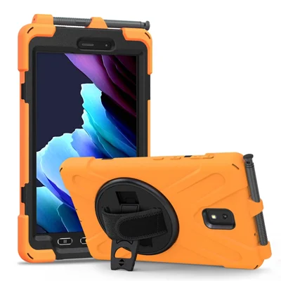 PC and Silicone Tablet Case + Pen Slot + Hand Band + 360° Swivel Kickstand for Samsung Galaxy Tab Active 3 T570/T575/T575N/T577 - Orange