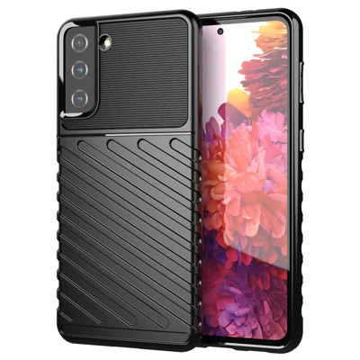 Thunder Series Twill Texture Soft TPU-telefoonhoes voor Samsung Galaxy S21 Plus 5G - Zwart