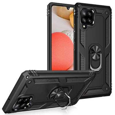 Ring-Kickstand für Samsung Galaxy A42 5G Hybrid PC + TPU Anti-Drop-Handyhülle - Schwarz