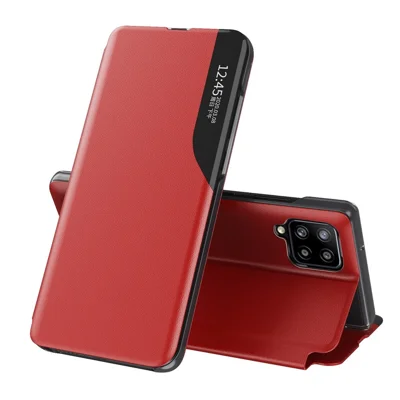 Case View Window PU Leather Stand Cover for Samsung Galaxy A12 - Red