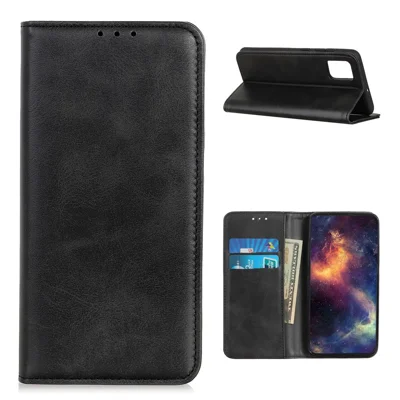 Auto-absorbed Scratch-resistant Split Leather Wallet Case for Samsung Galaxy A52 4G/5G / A52s 5G Stand Protector - Black