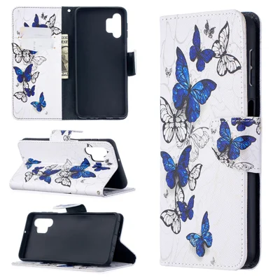 Modèle D'impression de Portefeuille Stouple Flip Couverture Téléphone Pour Samsung Galaxy A32 5G / M32 5G - Papillons Bleus