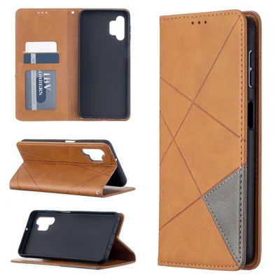 Geometric Pattern TPU + PU Leather Shell with Card Holder for Galaxy A32 5G / M32 5G - Yellow