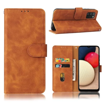 Portefeuille Stand Design Huidgevoel Portefeuille Leren Telefoonhoesje voor Samsung Galaxy A02s (166,5 mm) - Bruin