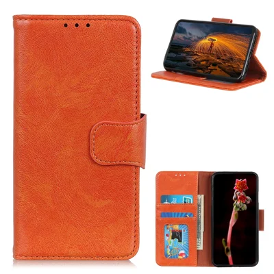 For Samsung Galaxy A52 4G/5G / A52s 5G Wallet Phone Case Shockproof Flip Folio Cover with Stand Split Leather Phone Shell with Nappa Texture - Orange