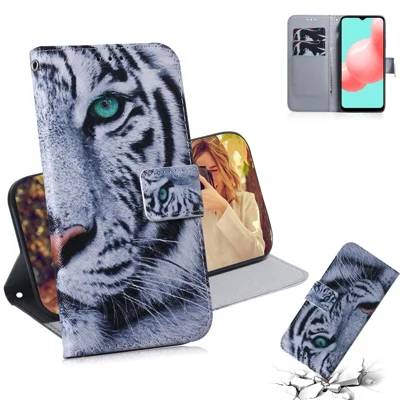 Leather Wallet Protective Pattern Printing Shell Case for Galaxy A32 5G / M32 5G - Tiger