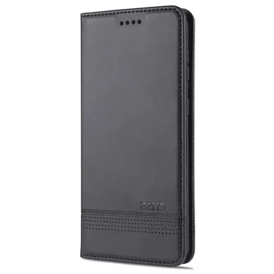 AZNS Magnetic Absorbed Leather Wallet Mobile Phone Cover for Samsung Galaxy S21 Ultra 5G - Black