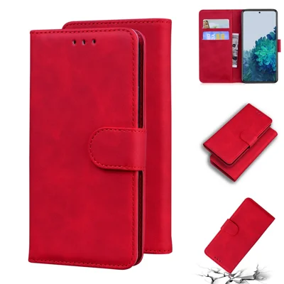 Etui telefonu ze stojakiem ze skóry dla Samsung Galaxy S21 4G/5G – czerwony