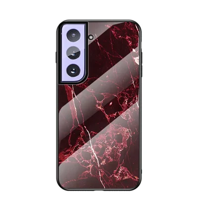 Light and Thin Marble Pattern PC + TPU + Tempered Glass Hybrid Cover for Samsung Galaxy S21 4G/5G - Blood Red Marble