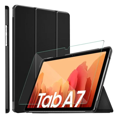 Tablet-Hülle aus PU-Leder mit Dreifachständer und geradem Rand sowie gehärtetem Glasfilm für Samsung Galaxy Tab A7 10,4 (2022) / (2020)