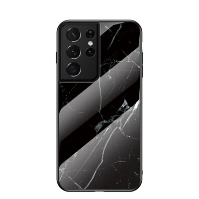 Marble Pattern Tempered Glass + PC + TPU Phone Shell for Samsung Galaxy S21 Ultra 5G - Black