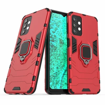 Cool Guard Ring Holder Kickstand PC TPU Hybrid Case Protective Shell for Samsung Galaxy A32 5G/M32 5G - Red