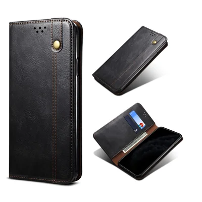 Waxy Crazy Horse Texture TPU + PU Leather Case Cover for Samsung Galaxy A32 5G/M32 5G - Black