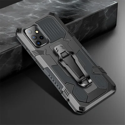 Back Clip Plastic + TPU Hybrid Case Kickstand Shell with Built-in Metal Sheet for Samsung Galaxy A72 4G/5G - Black