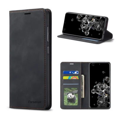 FORWENW Fantasy Series Wallet Leather Phone Stand Case for Samsung Galaxy S21 4G/5G - Black