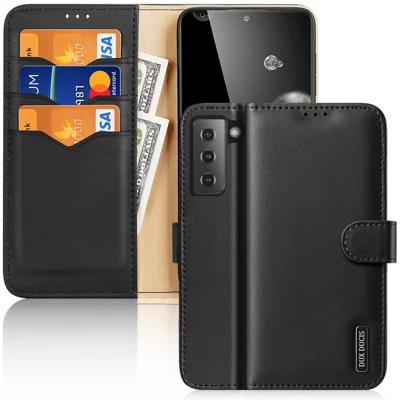 DUX DUCIS for Samsung Galaxy S21 4G / 5G Hivo Series Anti-Scratch Wallet Stand Split Leather Phone Cover Flip Shell - Black