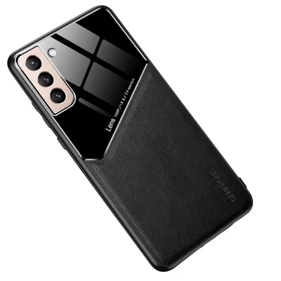 Precies uitgesneden hybridetas met leerbekleding [ingebouwd magnetisch metalen vel] voor Samsung Galaxy S21 Plus 5G - Zwart