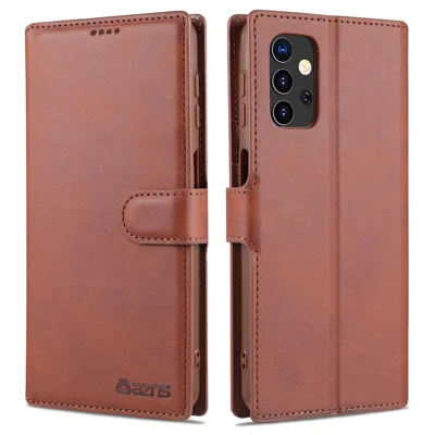 AZNS Dual-sided Magnetic Clasp Wallet Leather Stand Case for Samsung Galaxy A32 5G - Brown