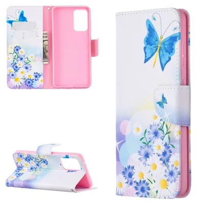 Hot Style Wallet Pattern Printing Stand Phone Case Cover for Samsung Galaxy A72 5G - Butterfly and Flower