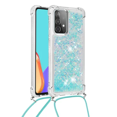 Защитный чехол для телефона TPU Quicksand Design с ремешком для Samsung Galaxy A52 4G/5G / A52s 5G - Нежно-голубой