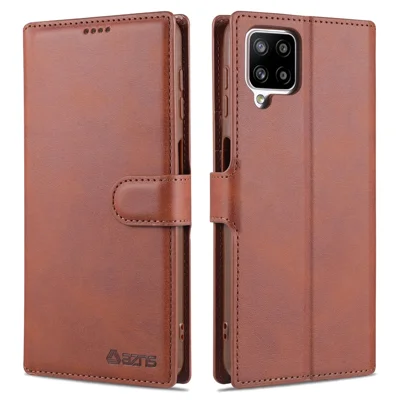 AZNS Leather Case for Samsung Galaxy A12 Wallet Cell Phone Protection Cover - Brown