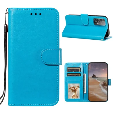 Dual-sided Magnetic Clasp Leather Wallet Stand Phone Case Shell for Samsung Galaxy A52 4G/5G / A52s 5G - Blue