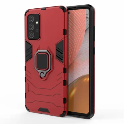PC + TPU Combo Hybrid Cell Phone Case with Ring Holder Kickstand for Samsung Galaxy A72 5G - Red