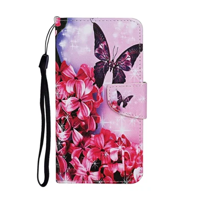 PU-lederen portemonnee met patroon, telefoonhoesje met standaard en riem voor Samsung Galaxy A02s (166,5 mm) - Rode bloem en vlinder