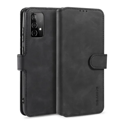DG.MING Retro Style Phone Case for Samsung Galaxy A52 4G/5G / A52s 5G Scratch-resistant Leather Wallet Stand Shell - Black