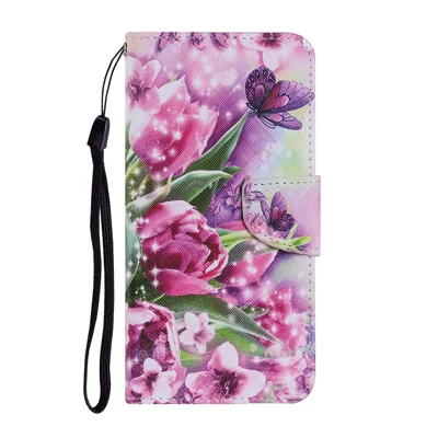 Pattern Printing TPU + PU Leather Wallet Stand Phone Case with Lanyard for Samsung Galaxy A72 5G / A72 4G - Vivid Flower