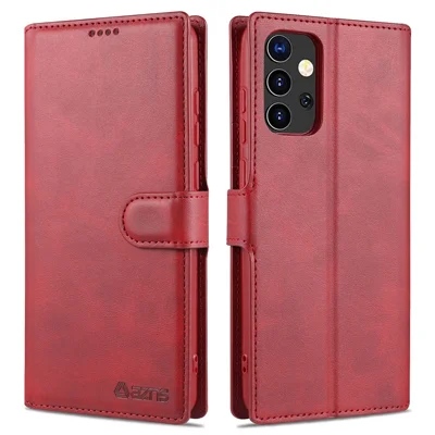 AZNS Wallet Stand Leather Shell Cell Phone Cover Case for Samsung Galaxy A72 5G / A72 4G - Red
