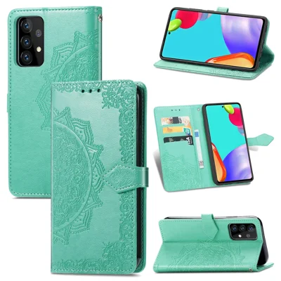 Кожаный чехол с тисненым цветком мандалы с бумажником-подставкой для Samsung Galaxy A52 4G/5G / A52s 5G - зеленый