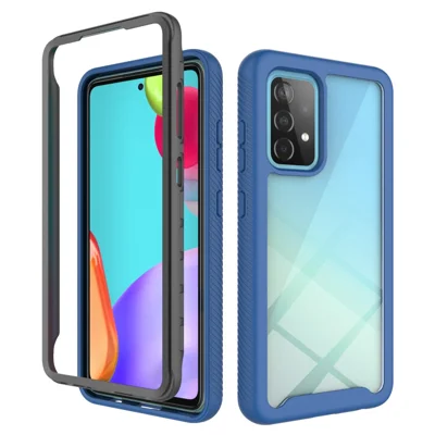 Shockproof Clear PC + TPU Combo Protective Case for Samsung Galaxy A52 5G/4G Cover - Dark Blue