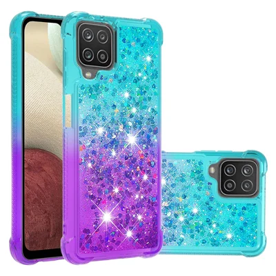 Shockproof Gradient Quicksand TPU Shell for Samsung Galaxy A12/M12 - Baby Blue/Purple