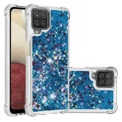 Funny Glitter Sequins Quicksand Design TPU Protective Cover Shell for Samsung Galaxy A12/M12 - Blue