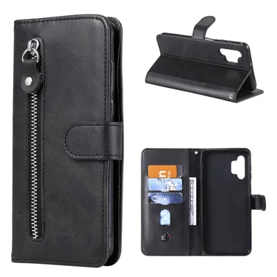 Zipper Pocket Wallet Leather Stand Case for Samsung Galaxy A32 5G/M32 5G Cover - Black