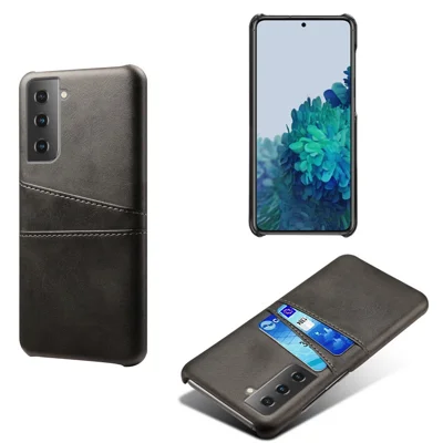 Étui en PC enduit de cuir PU KSQ avec conception à deux fentes pour cartes pour Samsung Galaxy S21 4G/5G - Noir
