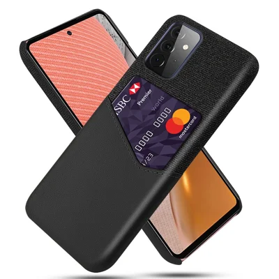 Card Holder Cloth + PU Leather Coated PC Back Cover for Samsung Galaxy A72 5G / A72 4G - Black
