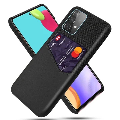 KSQ Porte-Carte en Tissu + Étui de Protection en PC Enduit de Cuir PU pour Samsung Galaxy A52 4G/5G / A52s 5G - Noir
