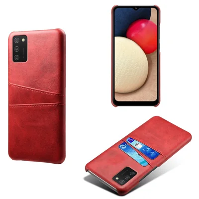 KSQ PC + PU Leer Gecoate Hoes met Dubbele Kaartslots voor Samsung Galaxy A02s (164,2 mm) - Rood