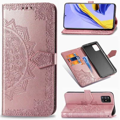 Embossed Mandala Flower PU Leather Case Wallet for Samsung Galaxy A51 5G SM-A516 - Rose Gold