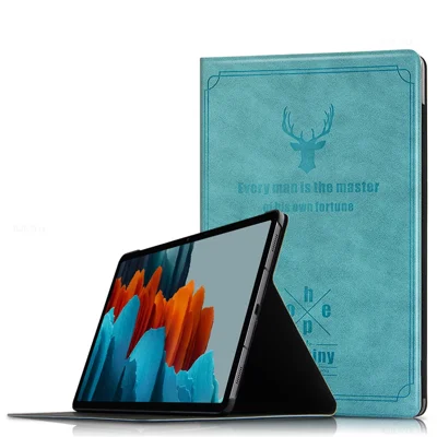 Funda de cuero + PC con diseño de ciervo y cita para tablet Samsung Galaxy Tab S8 / S7 - Verde