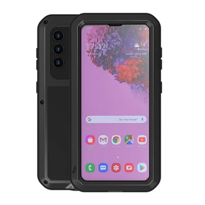 Capa LOVE MEI à Prova de Choques, Quedas e Poeira em Metal + Silicone com Filme de Vidro Temperado para Samsung Galaxy S21 4G / 5G - Preto