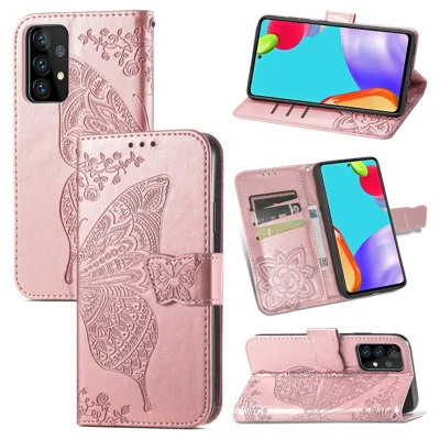 Imprint Big Butterfly Leather Wallet Shell Для Samsung Galaxy A52 4G/5G / A52s 5G - Розовое Золото