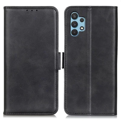 For Samsung Galaxy A32 4G (EU Version) Magnetic Clasp Design Folio Flip Wallet Leather Stand Case - Black